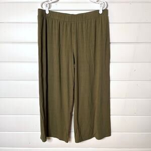 LOGO Lori Goldstein Wide Leg Cropped Pants Womens XL Olive Green Stretch Lounge